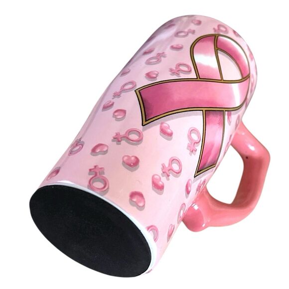 Spoontiques Pink Ribbon Find a Cure Ceramic Coffee Travel Mug with Plastic Lid - Picture 12 of 13